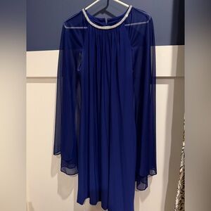 R&M Richards Royal Blue Midi Dress with Silver Embellished Trim